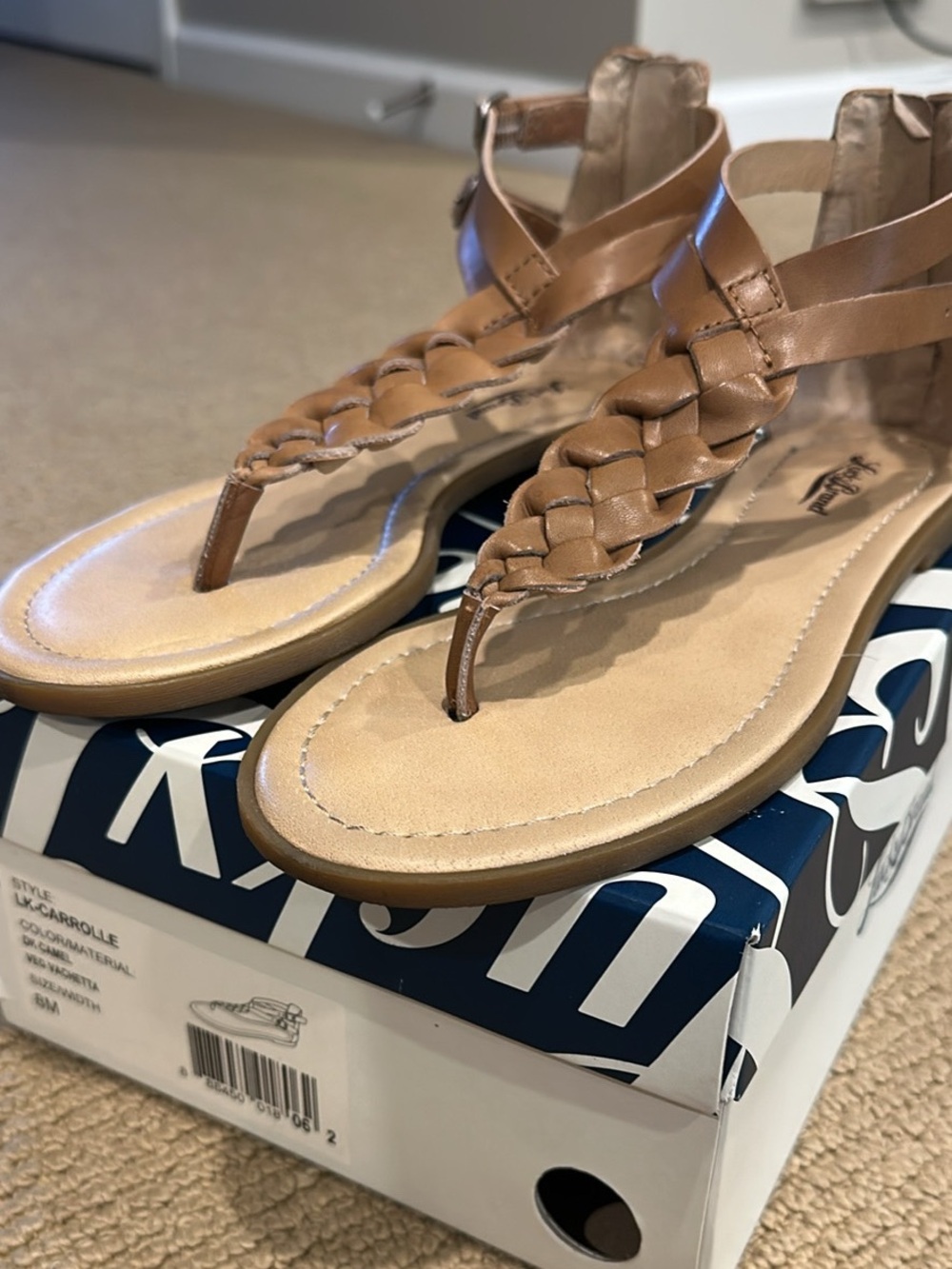 Lucky Brand Carrolle Braided T-Strap Thong Sandals in Tan Size 8